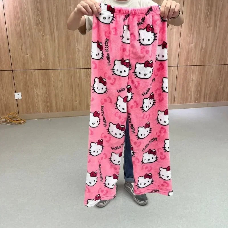 Pantalon de pyjama Hello Kitty, pantalon ample style anime, tenue d'intérieur pour couple, pantalon de détente