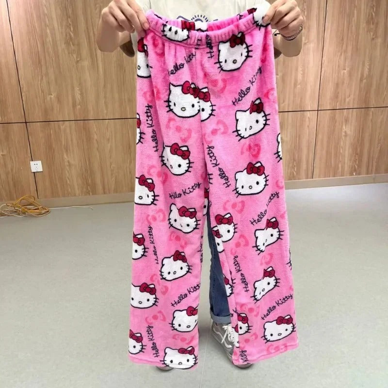 Pantalon de pyjama Hello Kitty, pantalon ample style anime, tenue d'intérieur pour couple, pantalon de détente