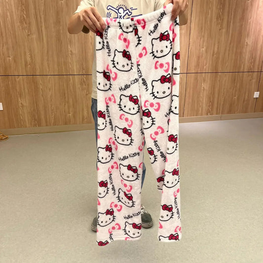 Pantalon de pyjama Hello Kitty, pantalon ample style anime, tenue d'intérieur pour couple, pantalon de détente